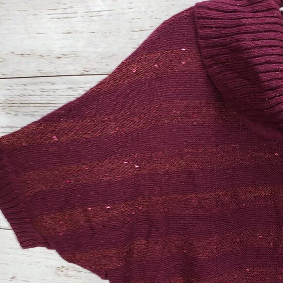 ALYX New Burgundy Knit Metallic Sequins Cowl Neck Dolman Sleeve Top Size 1X - Picture 6 of 11
